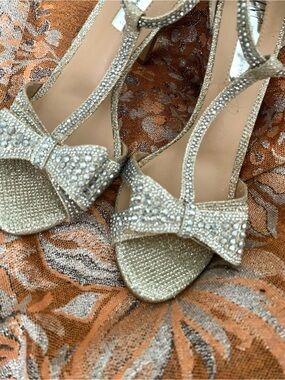INC Rhinestone Silver Bow Crystal Embellished High Heels